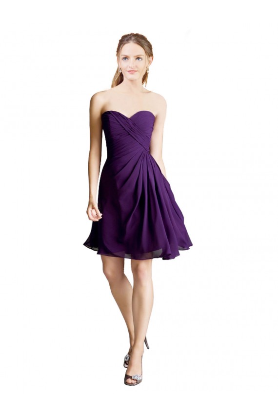Purple Soft Chiffon Sweetheart Knee Length Sleeveless Bridesmaid Dress Norwich