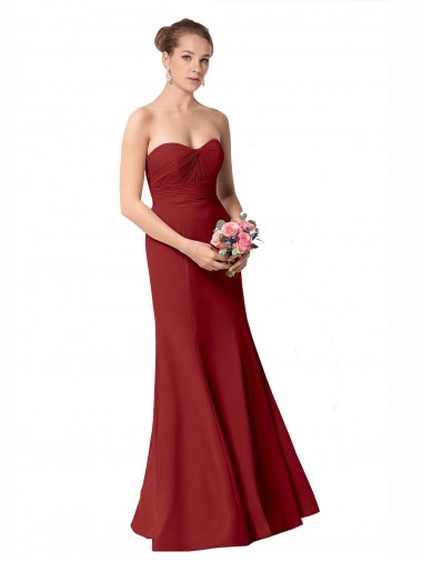 Burgundy Soft Chiffon Sweetheart Long Sleeveless Bridesmaid Dress Norwich