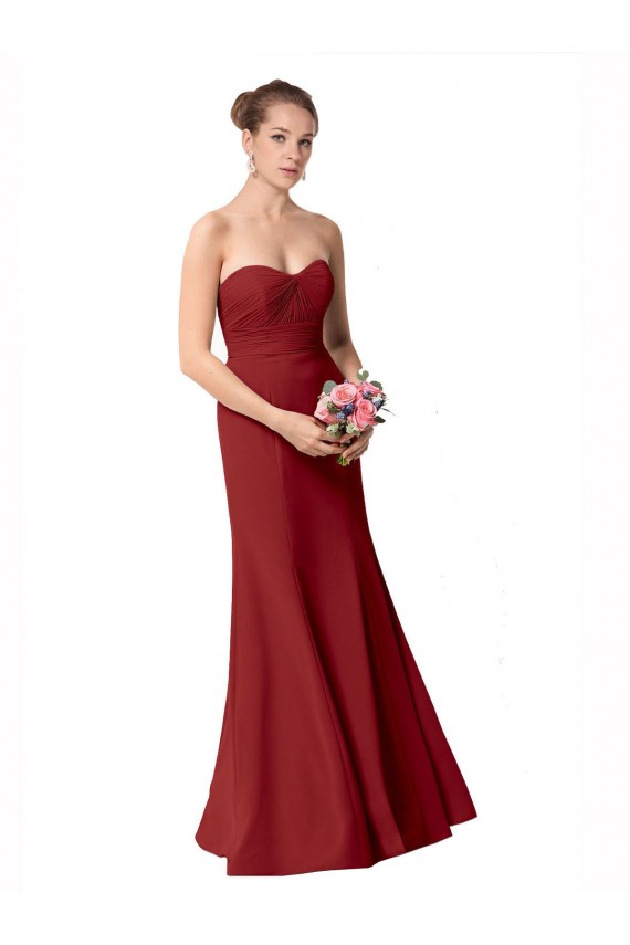 Burgundy Soft Chiffon Sweetheart Long Sleeveless Bridesmaid Dress Norwich