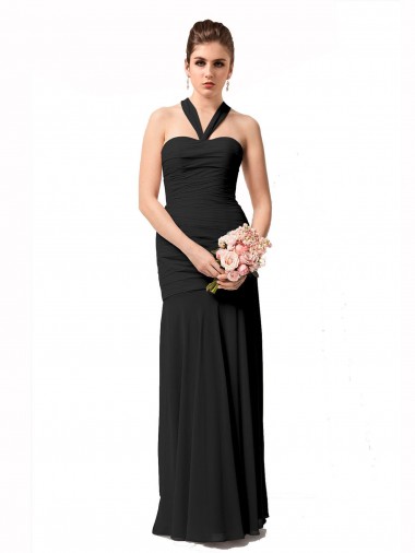 Black Chiffon Halter Neck Long Sleeveless Bridesmaid Dress / Evening Dress Norwich