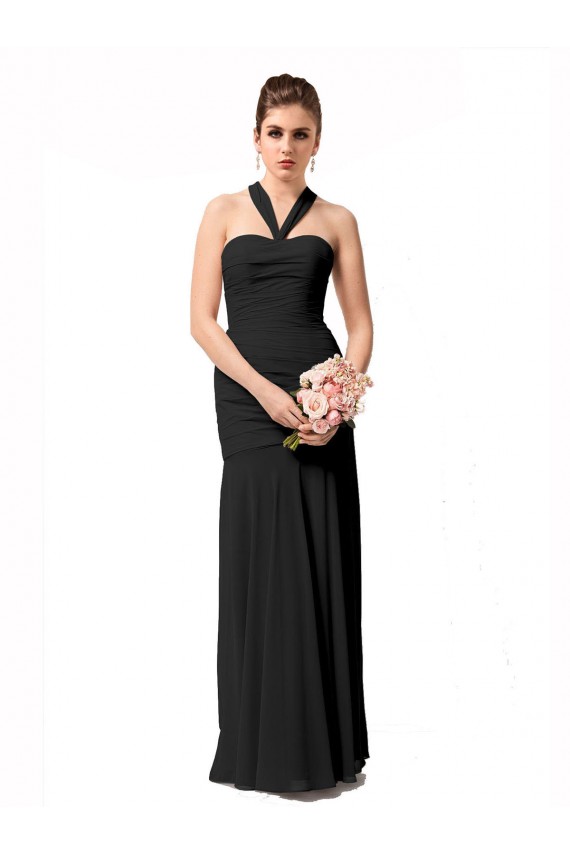 Black Chiffon Halter Neck Long Sleeveless Bridesmaid Dress / Evening Dress Norwich