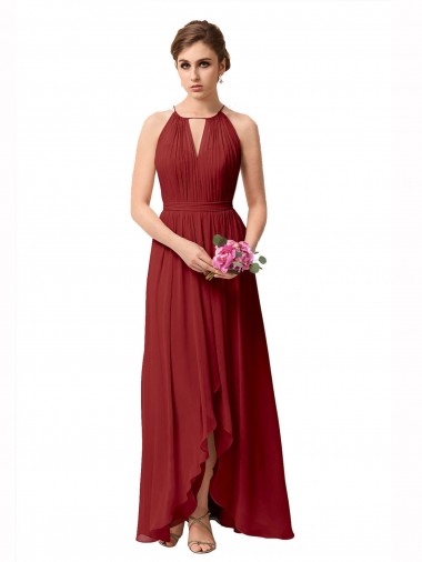 Soft Chiffon High Neck Sleeveless High Low Bridesmaid Dress Norwich