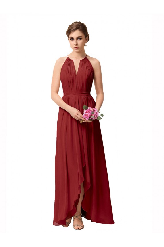 Soft Chiffon High Neck Sleeveless High Low Bridesmaid Dress Norwich