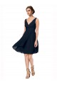 Dark Navy Soft Chiffon V-Neck Knee Length Sleeveless Bridesmaid Dress Norwich
