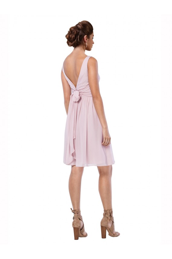 Dark Navy Soft Chiffon V-Neck Knee Length Sleeveless Bridesmaid Dress Norwich