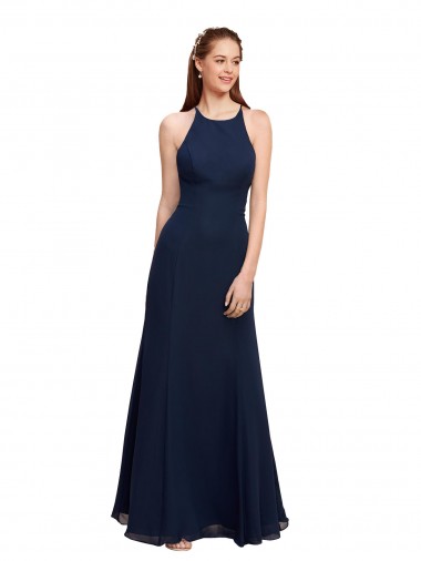 Soft Chiffon Halter Neck Long Sleeveless Prom Dress / Bridesmaid Dress Norwich