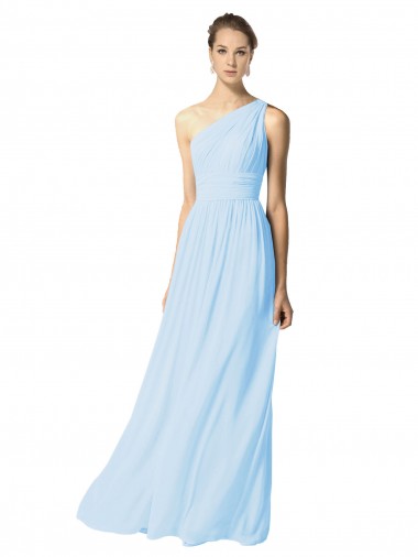Light Sky Blue Soft Chiffon One Shoulder Long Sleeveless Bridesmaid Dress Norwich