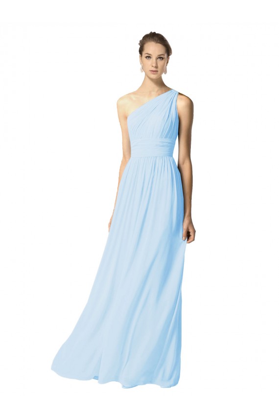 Light Sky Blue Soft Chiffon One Shoulder Long Sleeveless Bridesmaid Dress Norwich