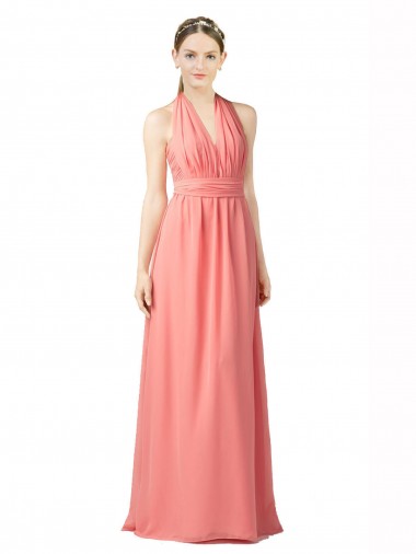 Watermelon Soft Chiffon Halter Neck Long Sleeveless Bridesmaid Dress Norwich