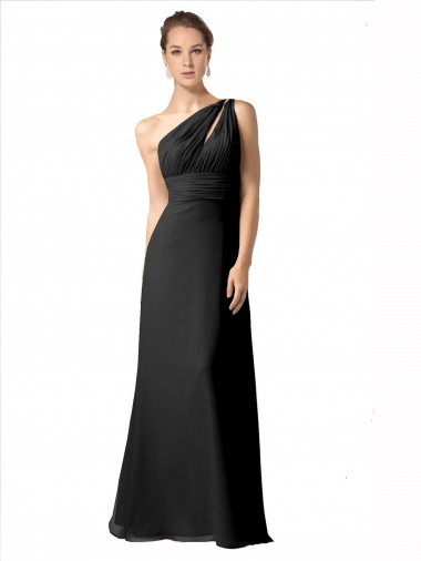 A-Line Soft Chiffon One Shoulder Long Sleeveless Bridesmaid Dress Norwich