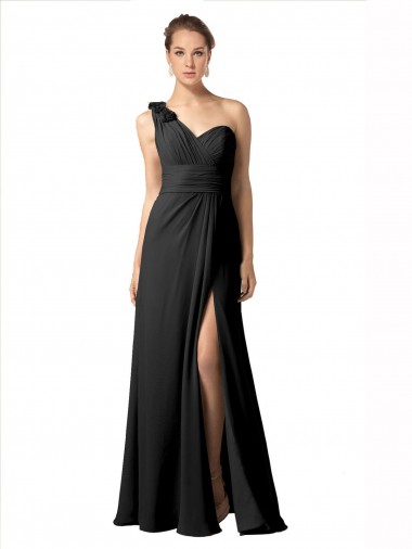 Soft Chiffon One Shoulder Long Sleeveless Bridesmaid Dress / Formal Dress Norwich