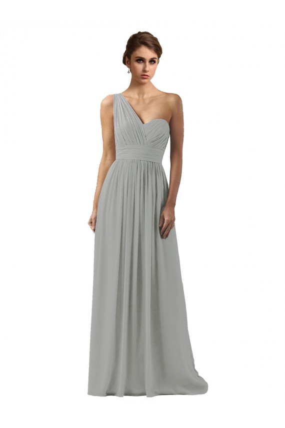 Silver Soft Chiffon One Shoulder Long Sleeveless Bridesmaid Dress Norwich