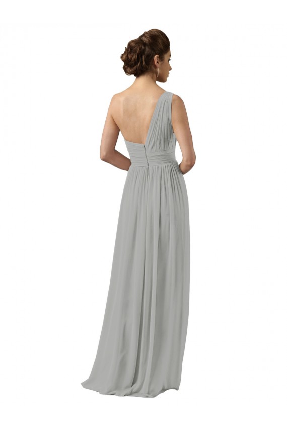 Silver Soft Chiffon One Shoulder Long Sleeveless Bridesmaid Dress Norwich