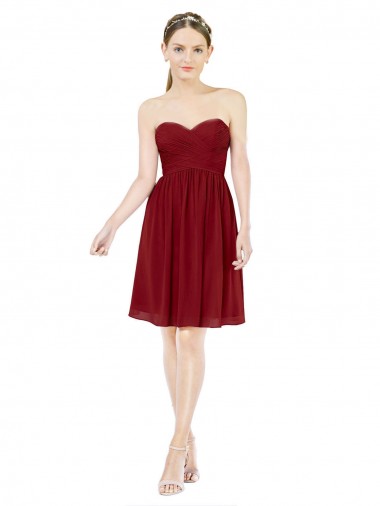Burgundy Soft Chiffon Sweetheart Knee Length Sleeveless Bridesmaid Dress Norwich