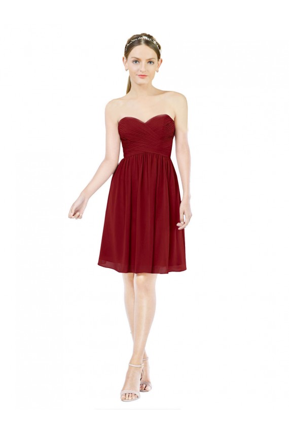 Burgundy Soft Chiffon Sweetheart Knee Length Sleeveless Bridesmaid Dress Norwich