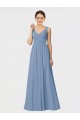 Dusty Blue Soft Chiffon Spaghetti Straps Long Sleeveless Bridesmaid Gown Norwich