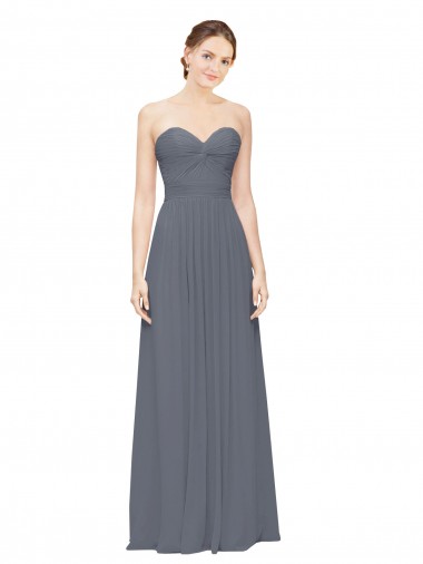 Slate Grey Soft Chiffon Sweetheart Long Sleeveless Bridesmaid Dress Norwich