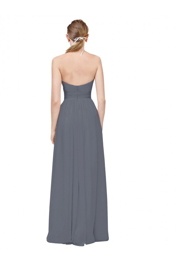 Slate Grey Soft Chiffon Sweetheart Long Sleeveless Bridesmaid Dress Norwich