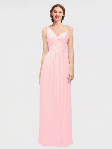 Pink Soft Chiffon One Shoulder Long Sleeveless Bridesmaid Dress Norwich