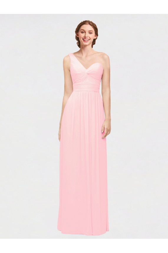 Pink Soft Chiffon One Shoulder Long Sleeveless Bridesmaid Dress Norwich