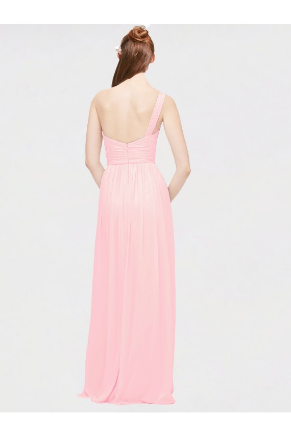 Pink Soft Chiffon One Shoulder Long Sleeveless Bridesmaid Dress Norwich