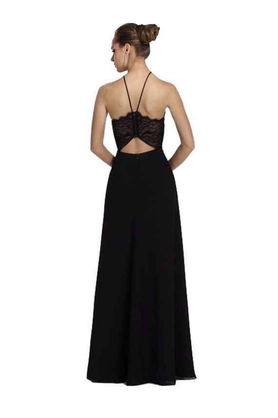 Keyhole Back Soft Chiffon & Lace Halter Neck Long Sleeveless Bridesmaid Gown Norwich