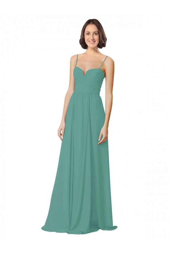 Icelandic Silver Soft Chiffon Spaghetti Straps Long Sleeveless Bridesmaid Dress Norwich