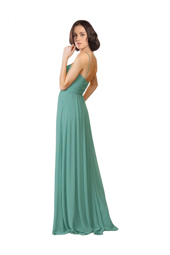 Icelandic Silver Soft Chiffon Spaghetti Straps Long Sleeveless Bridesmaid Dress Norwich