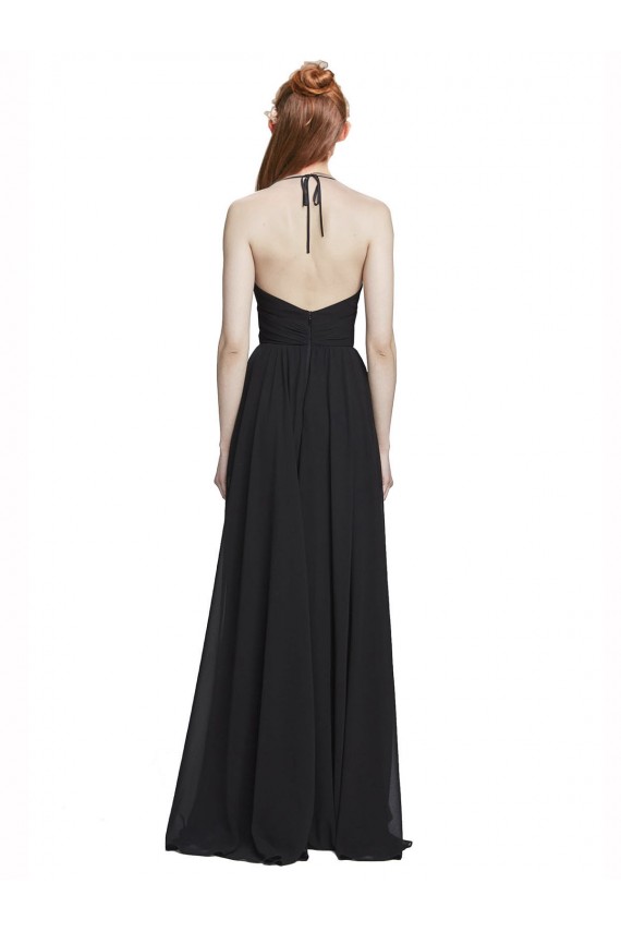 Dark Navy Chiffon Halter Neck Long Sleeveless Formal Dress / Bridesmaid Dress Norwich