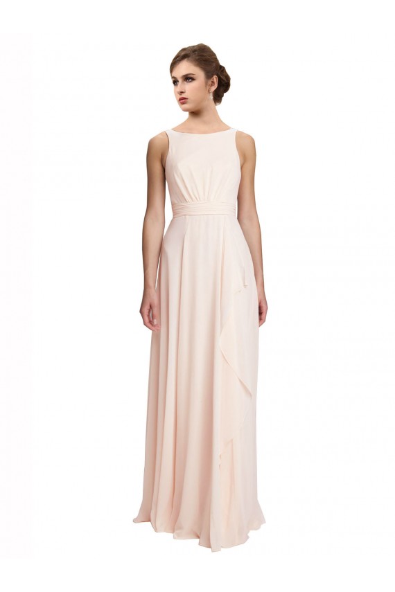V-Back Chiffon Bateau Neck Long Sleeveless Bridesmaid Dress / Evening Dress Norwich