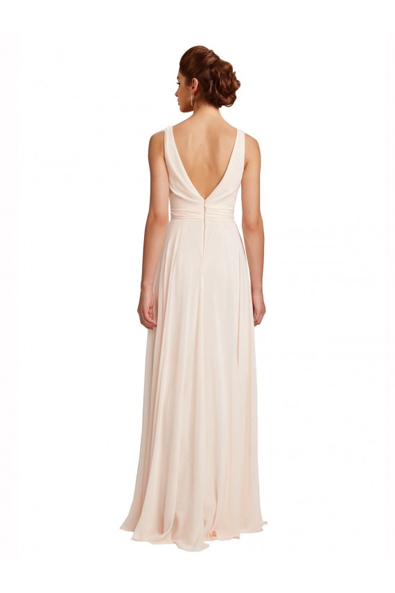 V-Back Chiffon Bateau Neck Long Sleeveless Bridesmaid Dress / Evening Dress Norwich
