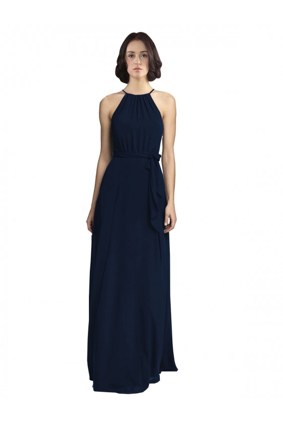 Dark Navy Chiffon Halter Neck Long Sleeveless Evening Gowns / Bridesmaid Dresses Norwich
