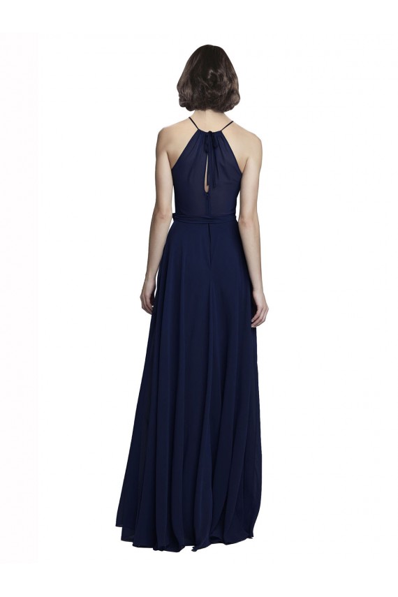 Dark Navy Chiffon Halter Neck Long Sleeveless Evening Gowns / Bridesmaid Dresses Norwich
