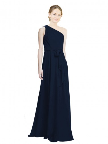 Dark Navy Chiffon One Shoulder Long Sleeveless Bridesmaid Dress / Evening Dress Norwich