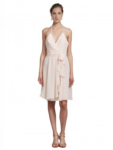 Cream Pink Soft Chiffon Halter Neck Knee Length Sleeveless Bridesmaid Dress Norwich