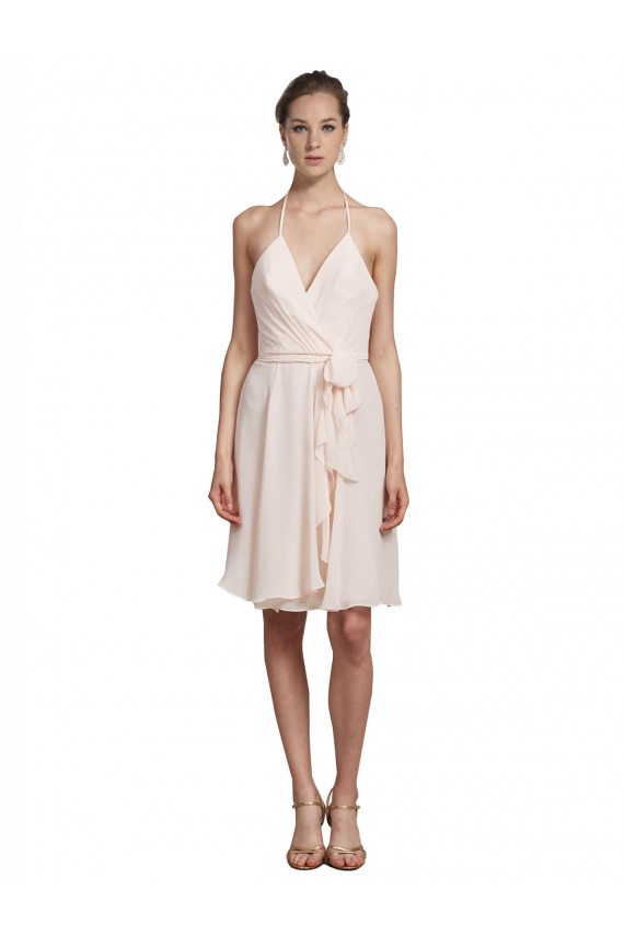 Cream Pink Soft Chiffon Halter Neck Knee Length Sleeveless Bridesmaid Dress Norwich