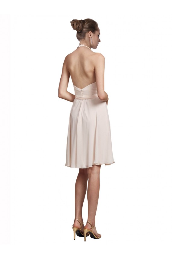 Cream Pink Soft Chiffon Halter Neck Knee Length Sleeveless Bridesmaid Dress Norwich