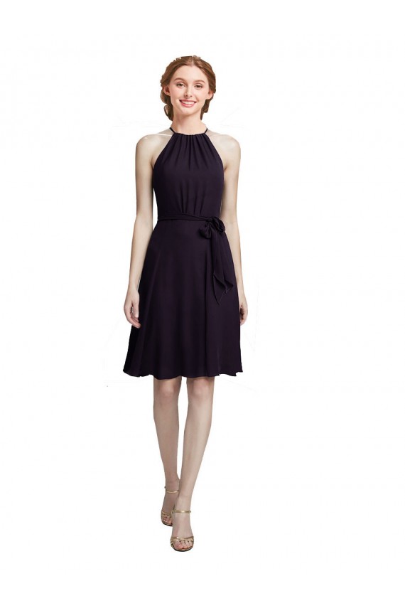 Grape Soft Chiffon Halter Neck Knee Length Sleeveless Bridesmaid Dress Norwich