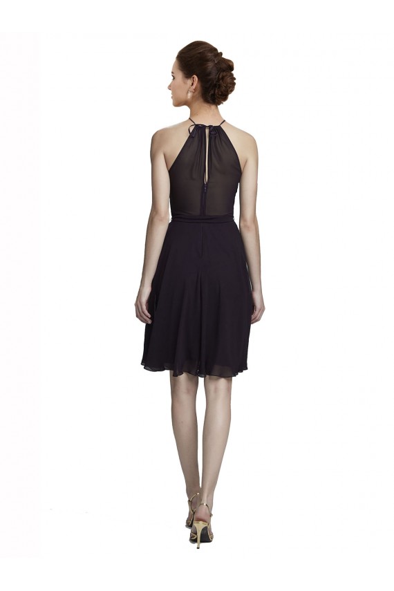 Grape Soft Chiffon Halter Neck Knee Length Sleeveless Bridesmaid Dress Norwich