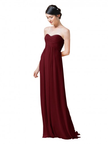 Burgundy Soft Chiffon Sweetheart Long Sleeveless Bridesmaid Dresses Norwich
