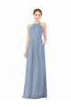 Keyhole Back Dusty Blue Soft Chiffon Halter Neck Long Sleeveless Bridesmaid Dress Norwich