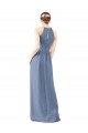 Keyhole Back Dusty Blue Soft Chiffon Halter Neck Long Sleeveless Bridesmaid Dress Norwich