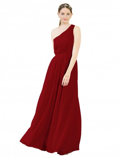 Burgundy Chiffon One Shoulder Long Sleeveless Bridal Party Dress / Evening Dress Norwich