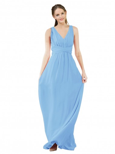 Periwinkle Soft Chiffon V-Neck Long Sleeveless Bridesmaid Dress Norwich