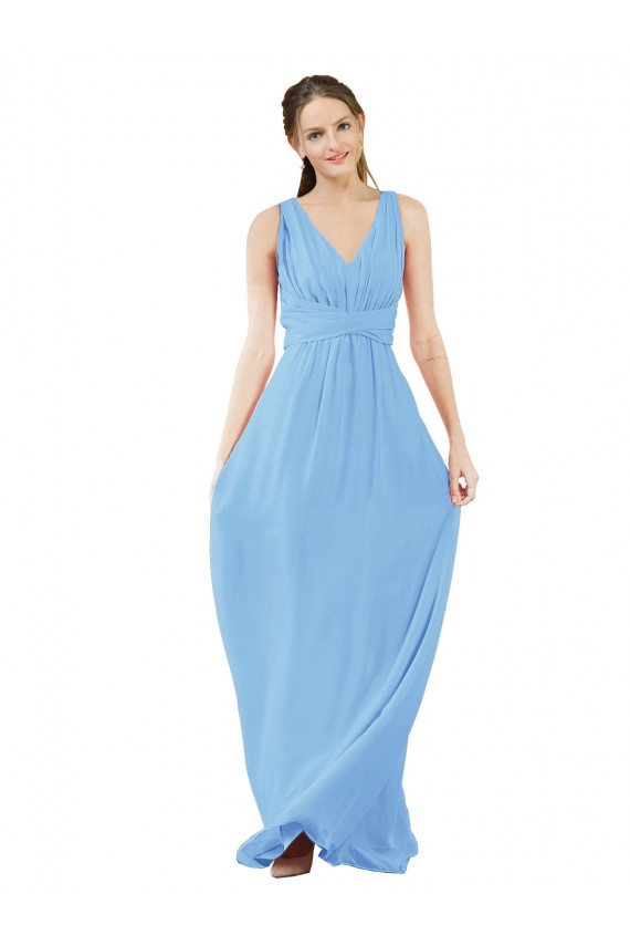 Periwinkle Soft Chiffon V-Neck Long Sleeveless Bridesmaid Dress Norwich