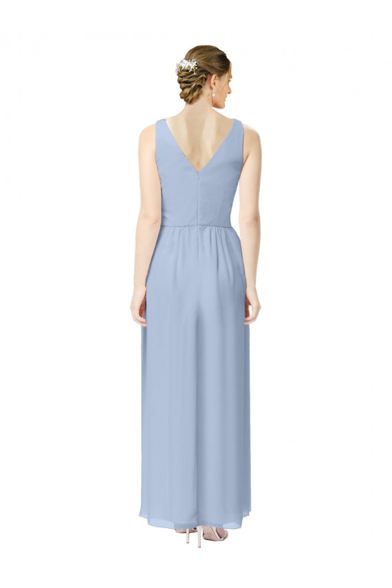 Periwinkle Soft Chiffon V-Neck Long Sleeveless Bridesmaid Dress Norwich