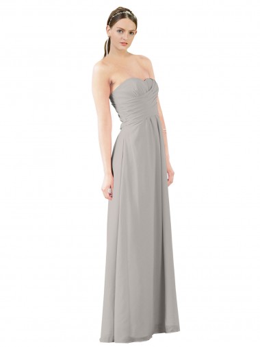 Oyster Silver Soft Chiffon Sweetheart Long Sleeveless Bridesmaid Dress Norwich