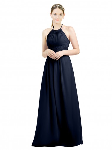 Open Back Soft Chiffon Halter Neck Long Sleeveless Evening Gowns / Bridesmaid Dress Norwich
