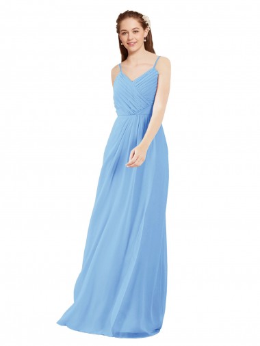 Low Back Periwinkle Soft Chiffon V-Neck Long Sleeveless Bridesmaid Dress Norwich