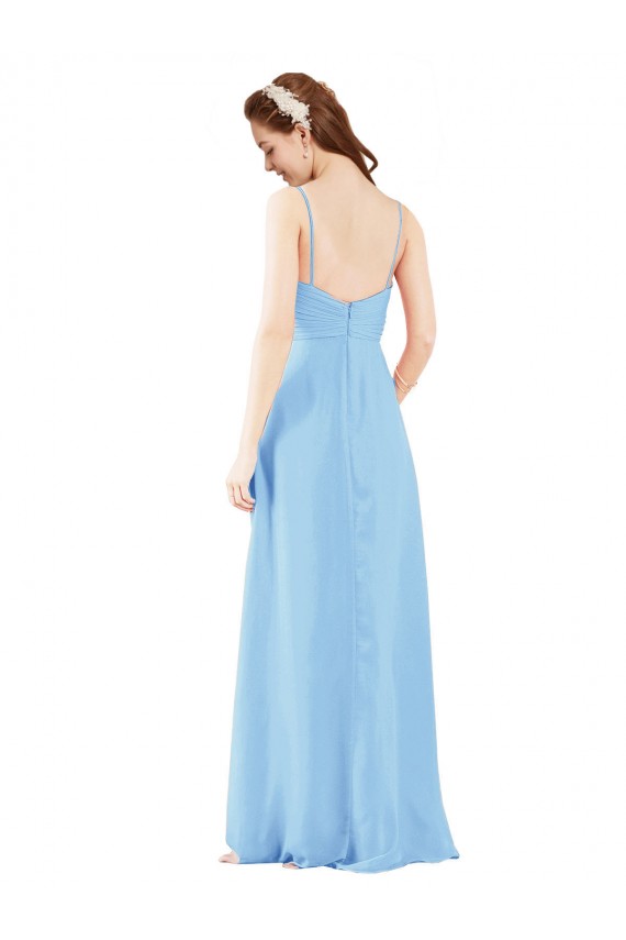 Low Back Periwinkle Soft Chiffon V-Neck Long Sleeveless Bridesmaid Dress Norwich